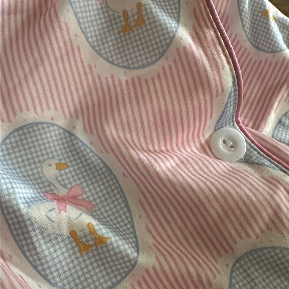 Pink Short Sleeve Swan Bowknot Oval Vintage Print Lounge Pajama Set New - Picture 13 of 13